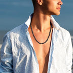 GAVU Hand-knotted Men's Beaded Necklace, Crystal Necklace for Men - color: Black Obsidan, size: 24"