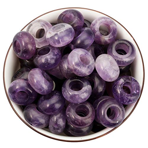 Nupuyai Pack of 30 Large Hole Stone Loose Beads for Jewelry Making, Polished Rondelle European Beads fit Charms Bracelet, Amethyst - color: Purple, size: 14x8mm
