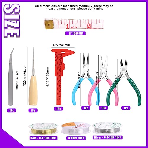 Swpeet 1589Pcs Jewelry Making Supplies Kit with Jewelry Making Tools, 3 Colors Jewelry Pliers Jewelry Wires, Multi-Styles Jewelry Findings and Charms, Necklace Chain Meature Tool Awl Tweezers Scissors - size: 3A