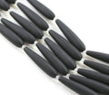 Tear Drop Beads, 38mm, Jet Black w/Frosted Matte Sea Glass Finish, 5 Pcs