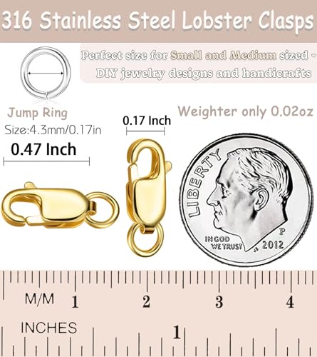 Dailyacc 925 Sterling Silver Lobster Clasp with Closed Jump Rings Gold Necklace Clasps and Closures for Jewelry Bracelet Extender,Made in Italy - color: 6pcs Gold, size: 0.39IN/10MM