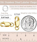Dailyacc 925 Sterling Silver Lobster Clasp with Closed Jump Rings Gold Necklace Clasps and Closures for Jewelry Bracelet Extender,Made in Italy - color: 6pcs Gold, size: 0.39IN/10MM