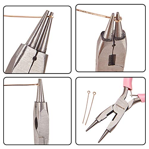 SUNNYCLUE 4.5 Inch Round Nose Pliers Wire Cutter 4-in-1 Mini Precision Pliers Wire Bending Side Cutter Tools for DIY Jewelry Making Pink - color: Pink 4.5 Inch With Cutter