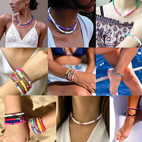 11 Strands Clay Beads-Heishi Beads Flat Round Heishi Disc Beads Polymer Clay Spacer for Bracelets Earring Necklaces Jewelry Making (6mm 4500Pcs+420Pcs) - color: Mutilcolor 02
