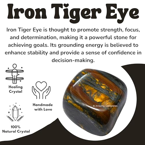 Amazing Gemstone Iron Tiger Eye Crystal Tumbled Stones Polished Rocks - Natural Gem Stones for Healing - DIY Crystals for Protection (1 Piece) - color: Iron Tiger Eye