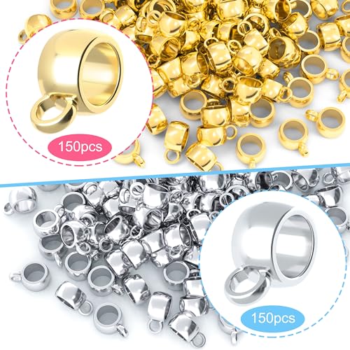 Joez Wonderful Links Bail Beads, Hypoallergenic Alloy Column Spacer Beads - color: 150 Gold+150 Silver