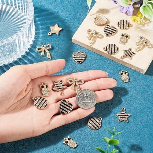 Craftdady Crystal Rhinestone Pendants Butterfly Heart Rhombus Bowknot Earring Charms Alloy Enamel Metal Pendants Light Gold Bracelet Charms for DIY Craft Necklace Jewelry Making - color: Light Gold 5 Styles