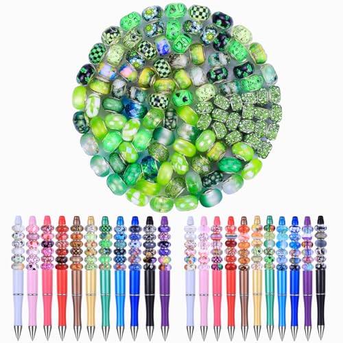 100 Pieces Assorted European Large Hole Fairy Wand Garden Beads, Mixed Color Lampwork Spacer Craft Beads for DIY Jewelry Making Supplies (Green) - color: Green