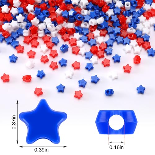 UPINS 1200pcs Red White and Blue Beads,4th of July Beads Patriotic Star Shaped Beads American Beads Memorial Day Beads DIY Jewelry Making Crafts - color: Multicolor Star Shape for Independence Day