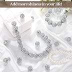40 Pcs 20 mm Rhinestone Beads Bulk Crystal Round Disco Ball Chunky Bubblegum Beads for Pens Bracelets Charms Craft European Style Jewelry Making Supplies Christmas(Silver) - color: Silver
