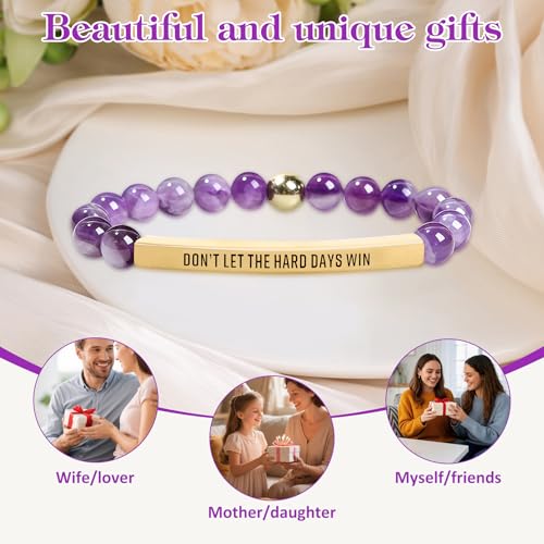 INSYOHO Dont Let the Hard Days Win Bracelet – Inspirational Healing Crystal Bracelet for Women & Men, Agate & Amethyst Beaded Adjustable, Motivational Gift for Stress Relief & Positivity - color: lavender crystal