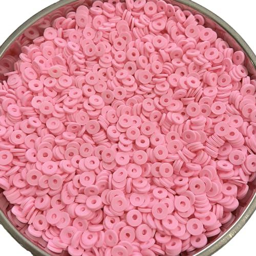 3000Pcs Flat Round Polymer Beads Vinyl Heishi Beads for Jewelry Making Women Necklace Bracelet Earrings (12-Pink) - color: 12-Pink