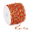 33 Feet Gold Enamel Chains Bulk, 2mm 18K Gold PVD Plated 304 Stainless Steel Red Enamel Beaded Cable Link Chain Roll Spool for Jewelry Making - color: Gold Red Beads