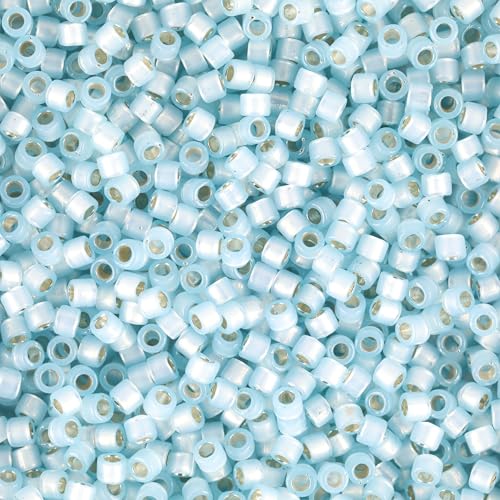 Miyuki Delica Seed Beads – Size 11/0 (1.6 mm), DB0628, Silver Lined Light Aqua Alabaster Dyed, 7.2 g, Approx. 1440 Beads, Made in Japan - color: DB0628 - Silver Lined Light Aqua Alabaster Dyed