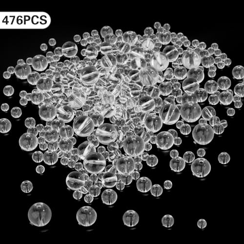 Gocelyn 476PCS Clear Crystal Round Glass Beads for Jewelry Making, Transparent Glass Spacer Loose Beads for Crafts Bracelets Necklaces Charms Pendants Gifts Presents Friendship - color: Round Glass Beads: Transparent