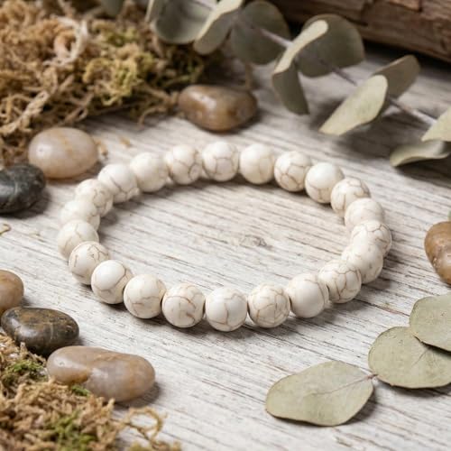 Yochus 60pcs White Turquoises Beads，6mm Healing Power Natural Stone Round Loose Beads for Jewelry Making Earring Necklace DIY Crafts - color: White Turquoises, size: 6mm 60beads