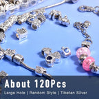 120Pcs Large Hole Metal Spacer Beads for Jewelry Making, Silver & Gold Findings for Bracelet, Large Hole & Mixed Style (Silver) - color: 120Pcs Silver