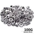 BronaGrand 100g Antique Silver Column, Tube, Barrel, Round Spacer Beads, Large Hole, Zinc Alloy, 4mm-30mm, DIY Jewelry Making Supplies - color: Antique Silver