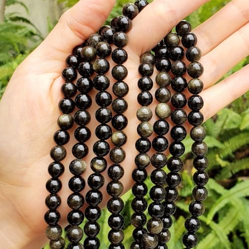 90pcs Adabele Natural Gold Sheen Black Obsidian Healing Gemstone 4mm (0.16 inch) Small Round Beads Gem Stone Spacer for Jewelry Making GY1-4 - color: Gold Sheen Obsidian, size: 4mm (90pcs/1 Strand)