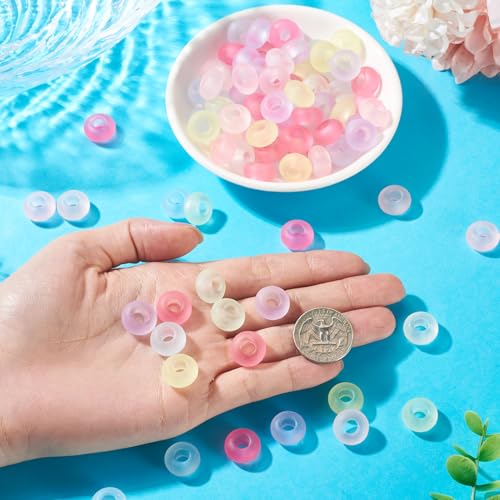 200Pcs Large Hole Acrylic Beads 16x8mm Frosted European Beads Rondelle Candy Color Pastel Pony Bead Kandi Bead Spacers for Crafts DIY Bracelets Jewelry Making Supplies - color: Random, Rondelle