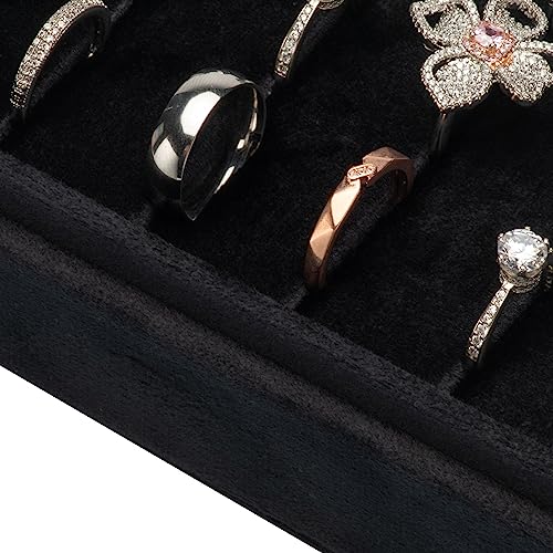 Velvet Ring Organizer Display Tray Jewelry Box Earring Holder Case for Wedding Birthday Christmas Day (Black) - color: Black