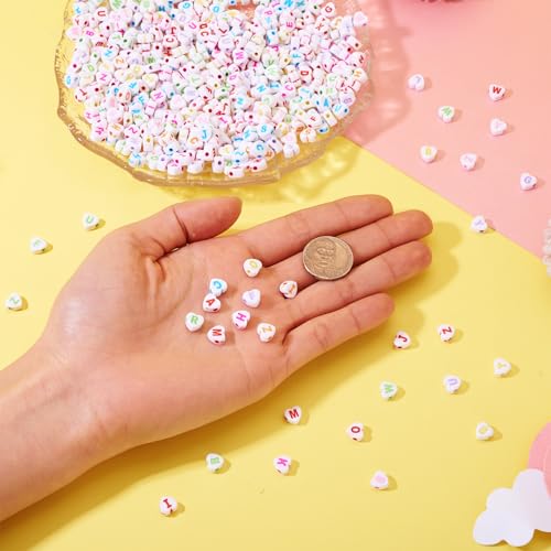 Cheriswelry 3500Pcs 7x7.5x4mm Heart Letter Acrylic Beads Colorful Alphabet Pony Loose Spacer Love Heart Beads for DIY Bracelet Necklace Jewelry Making - color: White Heart Letter Bead