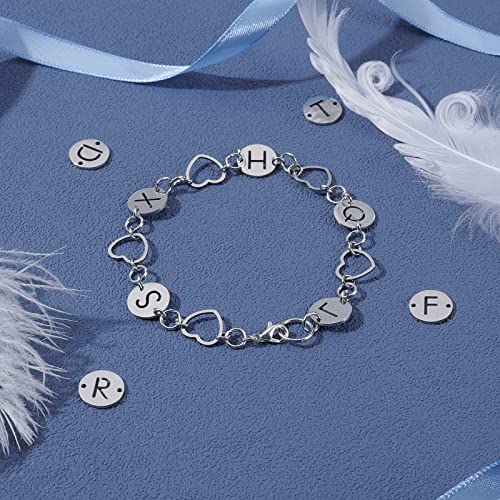 UNICRAFTALE Stainless Steel Alphabet Link Charms from A to Z Letter Pendants Connectors for Earring Bracelet Necklace Flat Round Metal Pendant DIY Earring Bracelet Making - color: Metal Color