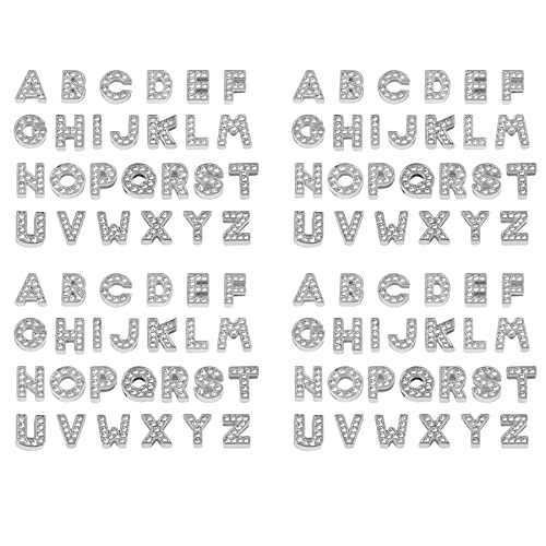 AUEAR, 104 Pack Silver A-Z 8mm Full Rhinestone Slide Crystal Alphabet Letter Charm Alloy for Bracelets Necklace Wristbands DIY Jewelry Making - color: Silver, size: 104 Pack
