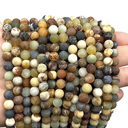 ABCGEMS Velvet-Matte-Finished Russian Flower Jade Beads (Enhance The Stone's Inherent Texture and Nature Hues with a Non-Glare Aesthetic) Smooth Round 8mm (Non-Shiny) - color: Flower Jade