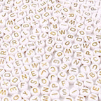 Acrylic Letter Beads Alphabet Gold Letter White Cube Beads for Friendship Bracelets and Gifts Souvenir Jewelry Making(7 * 4mm Round,1000pcs) - color: Gold White(Round)