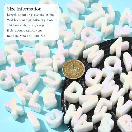 Ornaland 90-100Pcs Large Letter Beads White Acrylic Alphabet Letter Beads Random Mixed Alphabet Shape Bead for Bracelets Keychains Jewelry Lanyards Making(White) - color: White
