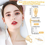Beebeecraft 100Pcs/Box 18K Gold Plated Earring Findings Teardrop Posts Stud Earrings Components with Loop and 100Pcs Plastic Earring Backs for DIY Earring Jewelry Making - color: Gold