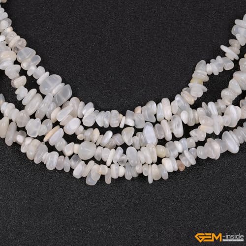 GEM-Inside Crystal Stone Chips for Jewelry Making Genius Gemstone Freeform Loose Beads with Hole for Bracelet Necklace Making Adults 34" (Gray Moonstone, 7-8mm) - color: Gray Moonstone