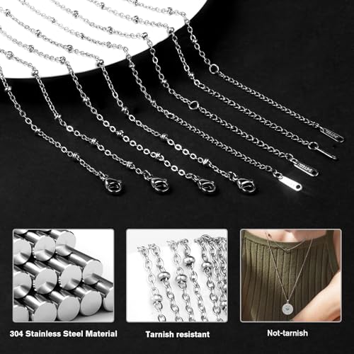 Cadikez 24PCS Stainless Steel Satellite Chain Necklace Bulk, 2mm 18inch Stainless Steel Finished Beaded Cable Link Chains for Necklace Jewelry Making - color: 2.0mm Stainless Steel