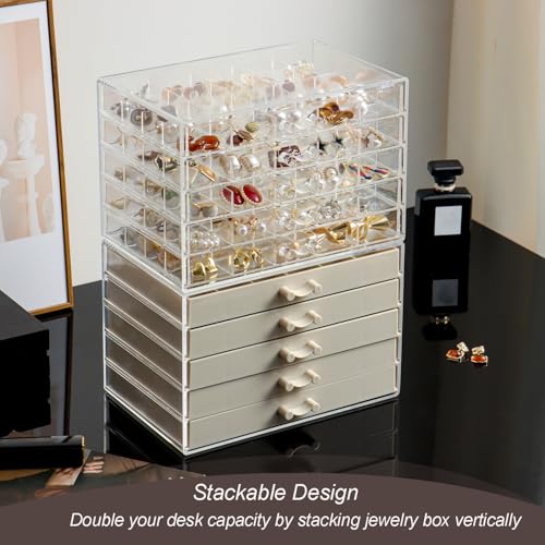 YUFONG Earring Holder Organizer Acrylic Earring Storage Box for Girls Women Jewelry Organizer Display Case with 100 Small Compartment (Clear, 5 Drawers)