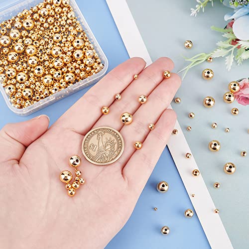 PH PandaHall 600pcs 18k Gold Spacers Beads, 6 Size Little Round Loose Beads Smooth Gold Ball Brass Beads for Summer Hawaii Stackable Necklace, Bracelet, Earring Making (2/3/4/5/6/8mm) - size: 2/3/4/5/6/8mm