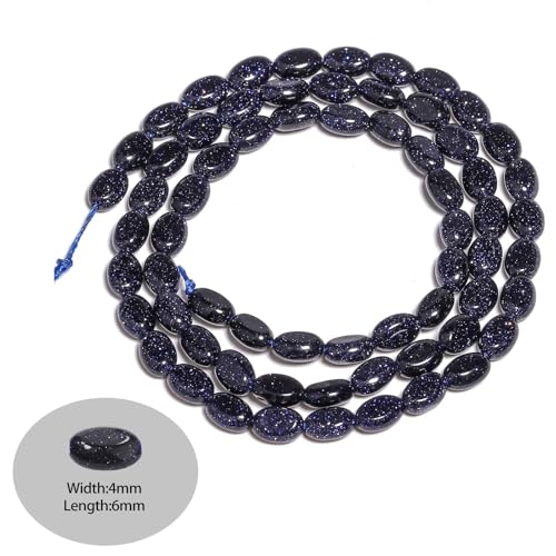 70pcs Natural Blue Sand Stone Beads，4x6mm Egg Shape Loose Gemstone Beads for Jewelry Making Design Earring Necklace - color: blue sand