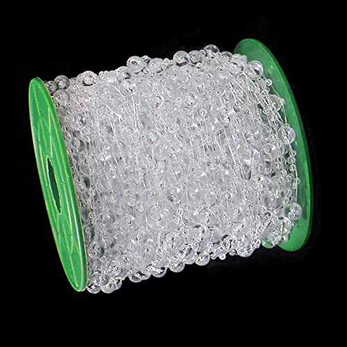 FQTANJU 200 Ft Acrylic Crystal Clear Beads String Roll, 8mm and 3mm Mixed, Party Garland Wedding Centerpieces Bridal Bouquet Crafts Decoration 60M - color: Crystal Clear