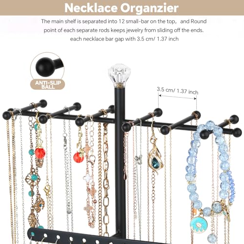 Meangood Jewelry Organizer Stand, 3-Tier Necklace Holder Jewelry Tree with Wooden Storage Drawer Box for Necklace Bracelet Earring Ring, Walnut - color: Weathered Grey