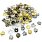 500PCS 10mm Gold Tone Flower Bead Caps Hollow Flower Bead Caps for Jewelry Making (White k) - color: white k