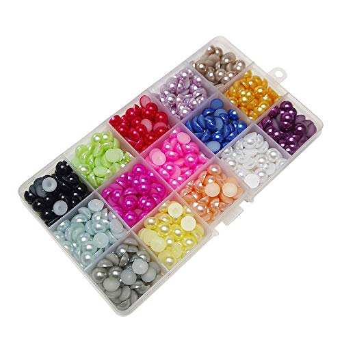Chenkou Craft 750pcs Assorted 15 Colors 9mm Immitation Half Pearl Bead Flat Back Gem Scrapbook Craft DIY Beads + Plastic Box (9mm) - color: Mix, size: 9mm
