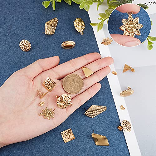 SUNNYCLUE 1 Box 10 Pairs Gold Earring Studs Stainless Steel Ear Studs Flat Round Flower Earring Triangle Oval Square Leaf Rhombus Shape for Man Women Styling Findings Jewelry Gifts - color: 10 Pairs Mixed Style Shiny Stud Earring Accessories