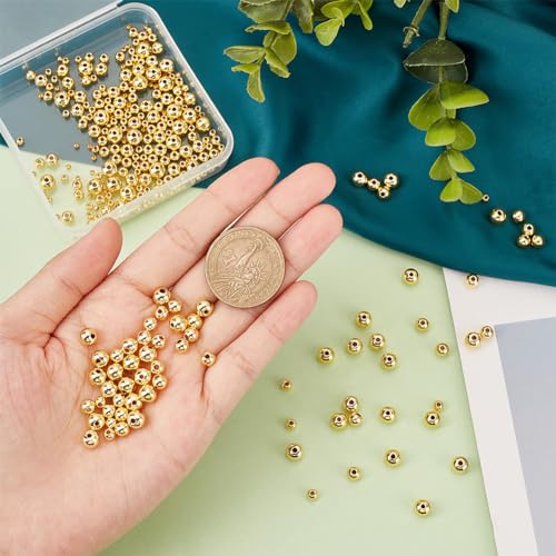 PH PandaHall 300pcs 18K Gold Plated Spacer Beads, 5 Sizes Smooth Long-Lasting Spacer Beads Metal Round Beads Brass Loose Beads for DIY Bracelet Necklace Earring Jewelry Making, 2/3/4/5/6mm - size: 2/3/4/5/6mm