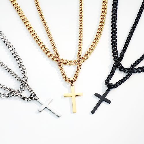 SENRAN Layered Cross Necklace for Men Boys Stainless Steel Layered Cuban Link Chain 16-24 inch Christian Cross Pendant Religious Jewelry Gifts - color: Silver, style: 20inch/22inch