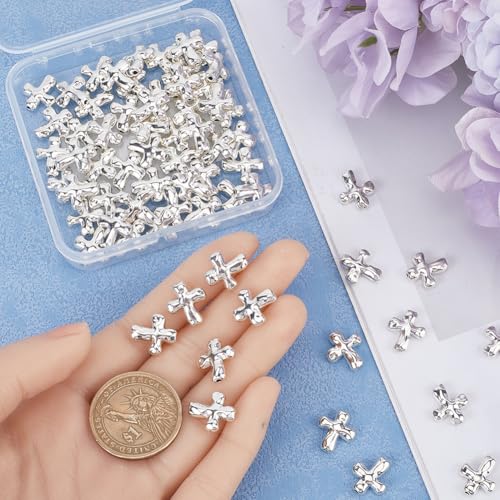 1 Box 80pcs Silver Cross Beads Bulk Cross Spacer Beads Small Tibetan Alloy Antique Silvery Crucifix Metal Rosary Crosses Bead for DIY Jewelry Making Necklace Keychain Craft Accessories - color: Antique Silver