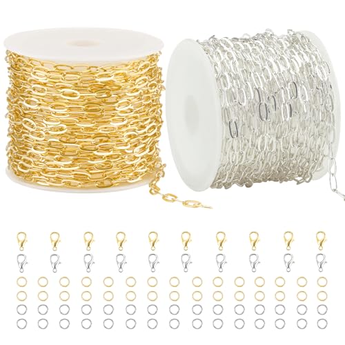 Kyutong 32.8 Feet Gold and Silver Jewelry Making Chains 2 Rolls Paperclip Chain Necklace with Clasps for Women DIY Jewelry Crafts - color: 3.2x6.3 Paperclip Chain