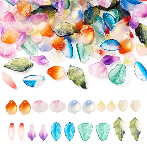 Glass Leaf Beads Crystal Glass Leaf Charms Transparent Leaves Pendants Tiny Green Leaf Bead Caps for Christmas Earring Bracelet Jewelry Making DIY Keychain Craft - color: 10 Styles-Mix