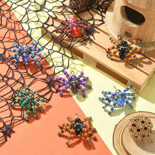Ipotkitt 10 Pcs 5 Colors Halloween Glass Seed Spider Gothic Insect Crystal Mini Spider Charms with Platinum Brass Loops for Jewelry Making - color: 10pcs-Glass Spider Charms