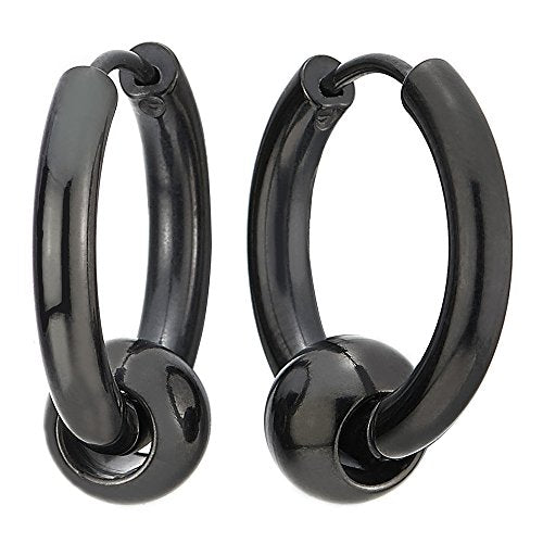 Stainless Steel Circle Beads Huggie Hinged Hoop Earrings for Men Women, 2pc - color: Black, size: Diameter:10MM