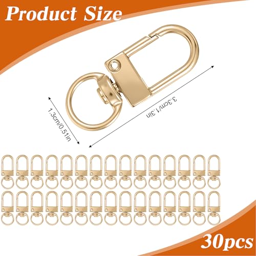 Xindojuz 30 PCS Metal Lobster Claw Clasps for Keychains and Jewelry Making, 360° Swivel Lanyards Snap Hooks Strap with Key Rings, Key Chains Connector Purses Straps Bag Charm DIY Accessories (Gold) - color: Gold